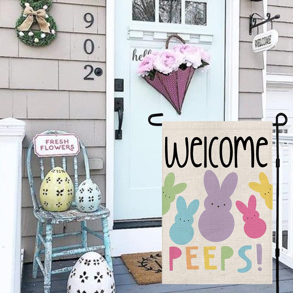 Decorhua Welcome Easter Garden Flag back view showing same bunny design for double-sided visibility