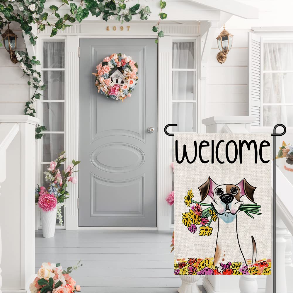 Decorhua welcome spring flag back view, same design readable from both sides.