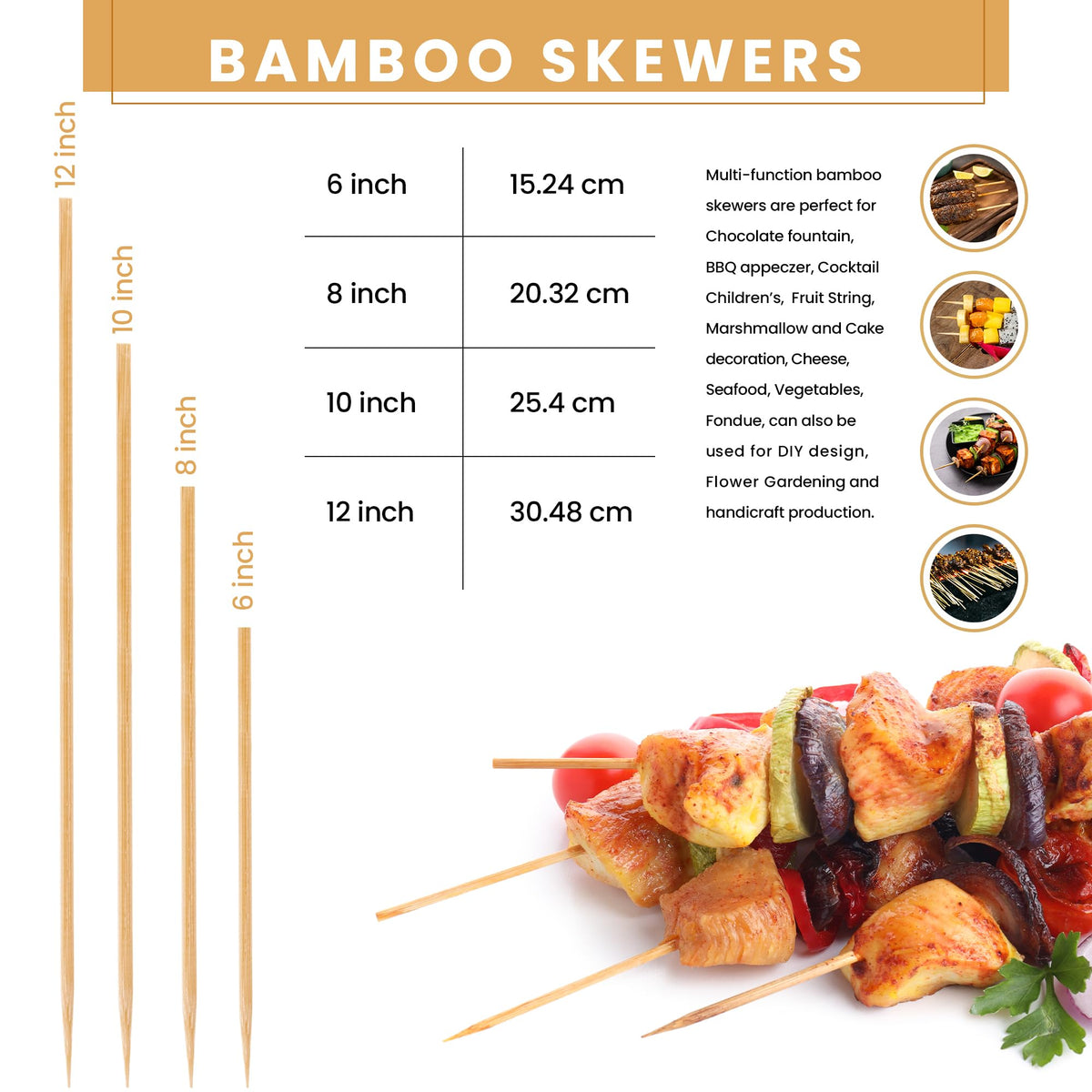 DecorRack natural bamboo skewers with polished tips for easy piercing