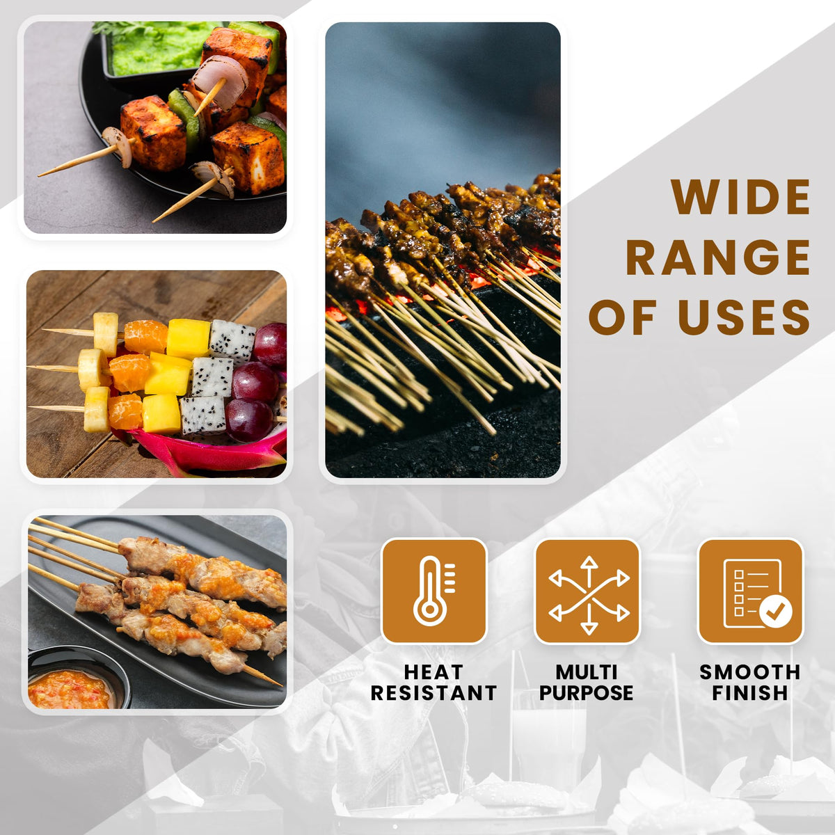 DecorRack premium quality bamboo skewers for safe handling and grilling