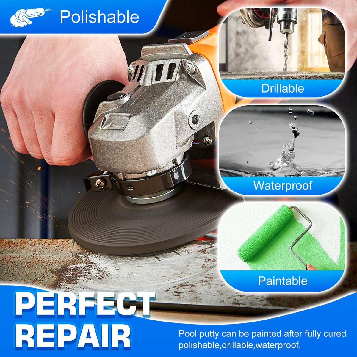 DecorRom pool putty cures into a durable, finish ready surface