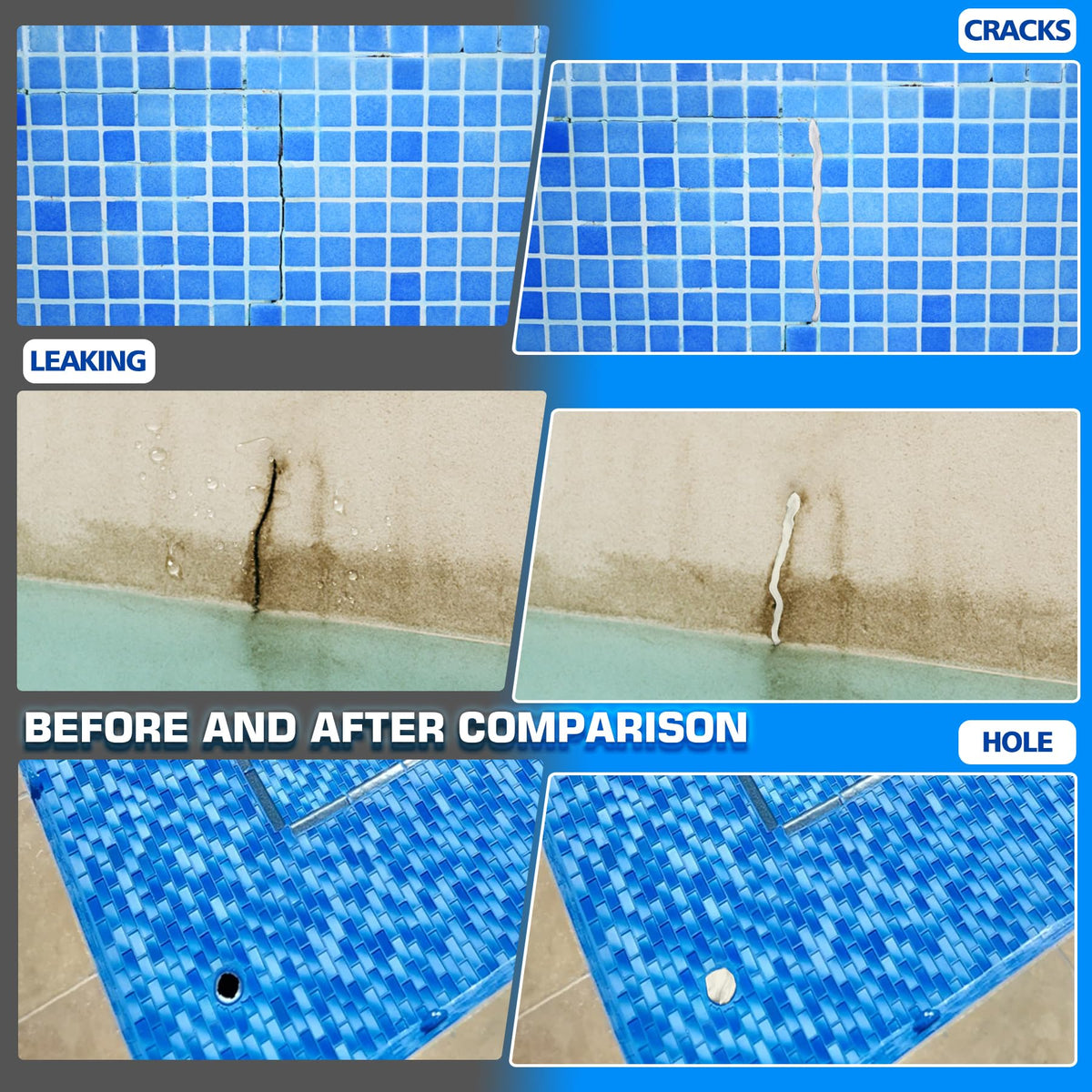 DecorRom pool putty being used to seal an underwater leak