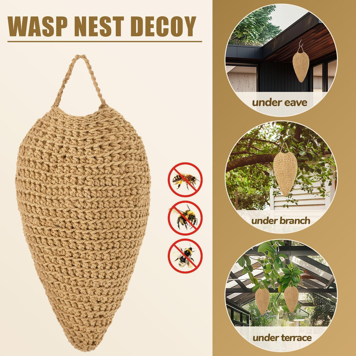 DECYOOL crochet wasp nest decoy weatherproof materials withstand rain and sun