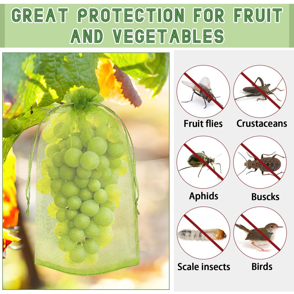DECYOOL breathable mesh fruit cover letting light and air reach fruit
