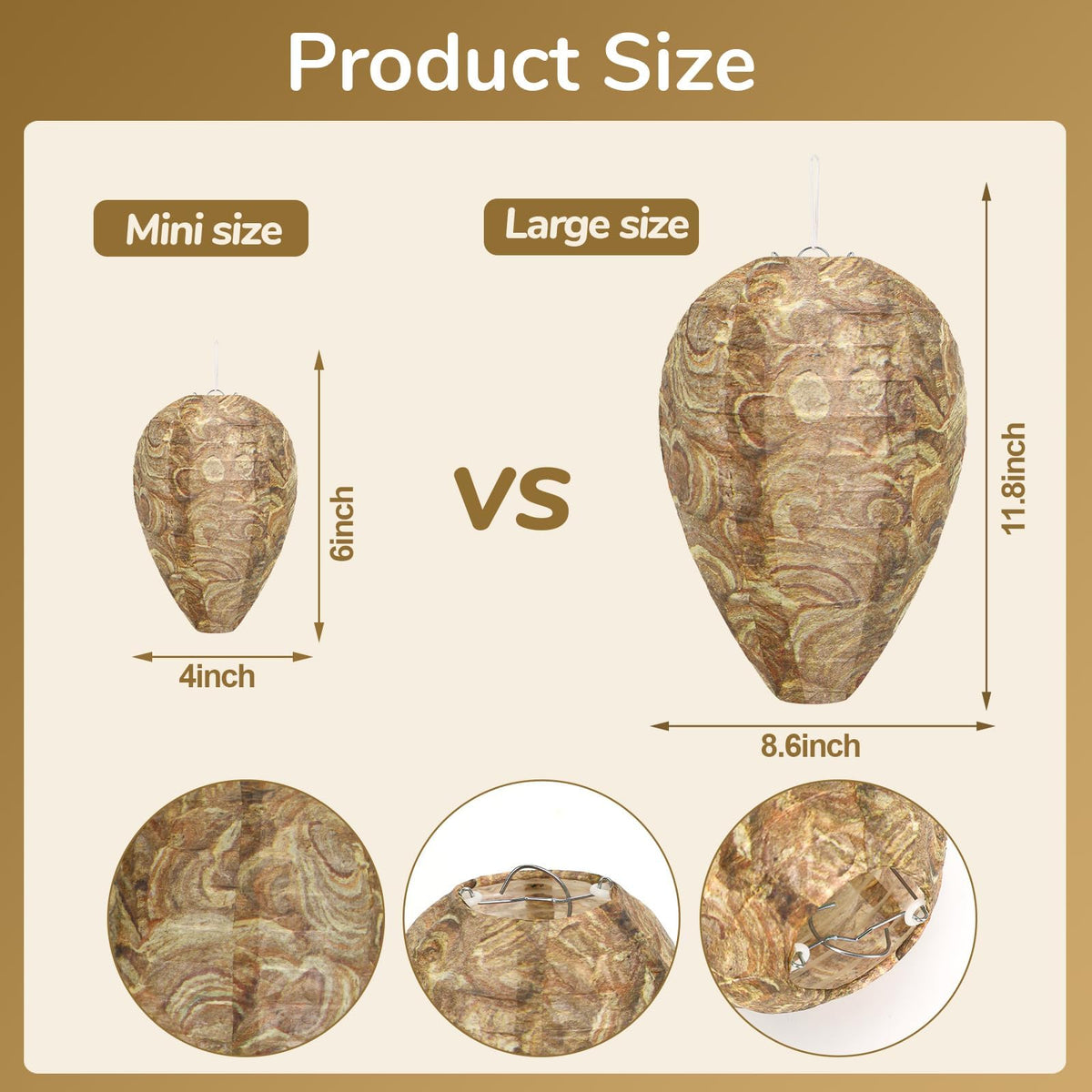 DECYOOL mini nest decoy dark brown close-up visual deterrent for hornets and yellow jackets