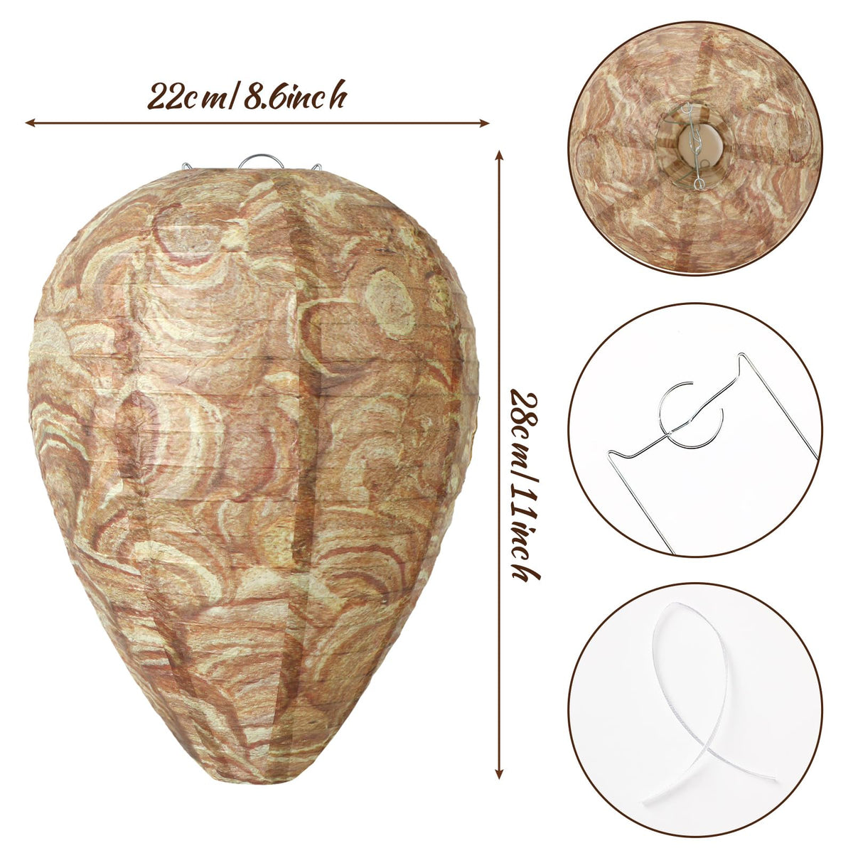 DECYOOL paper wasp nest decoy closeup brown shows realistic size and color