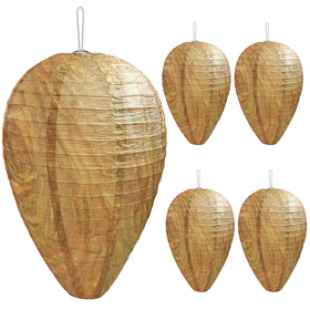 DECYOOL wasp nest decoy hanging outdoors to deter nearby wasps.