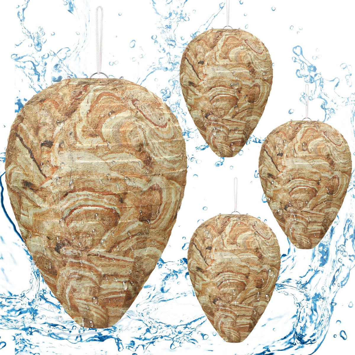 DECYOOL Wasp Nest Decoy Brown 4-pack for outdoor deterrence and decoration.