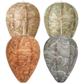 DECYOOL wasp nest decoy hanging outdoors to deter hornets and yellow jackets.