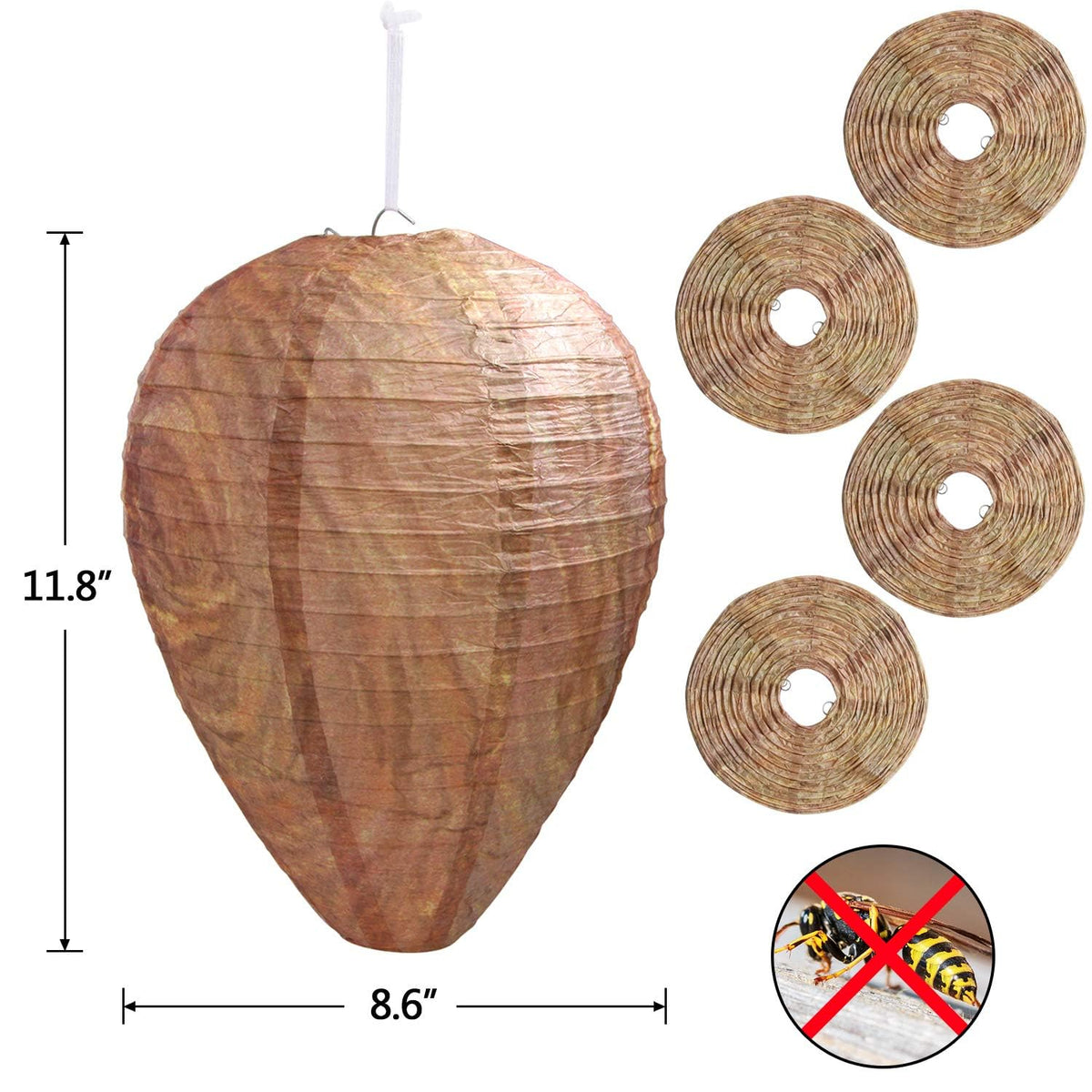 DECYOOL hanging nest decoy on an eave reduces wasp activity at entry points