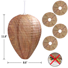DECYOOL hanging nest decoy on an eave reduces wasp activity at entry points