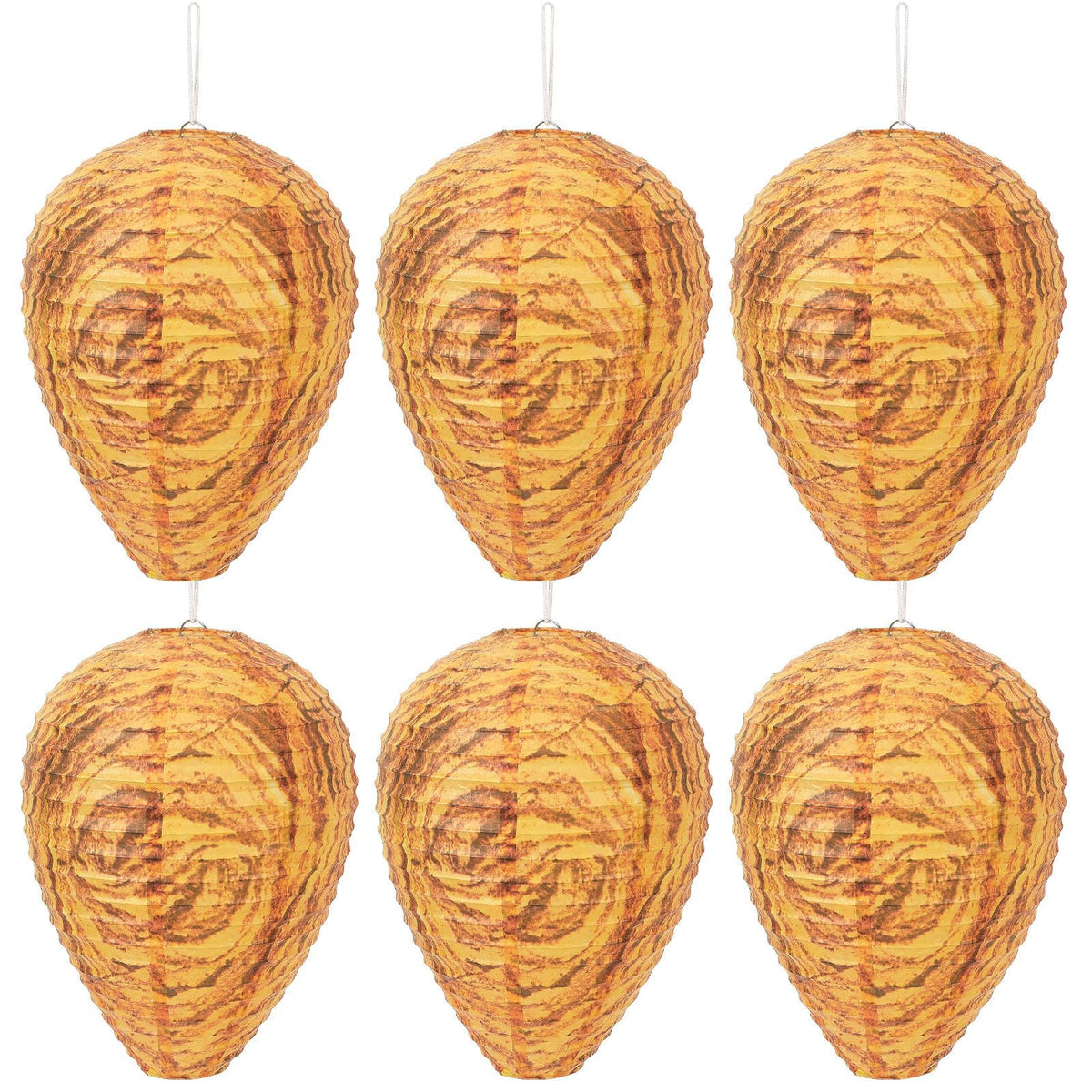 DECYOOL wasp nest decoy orange hanging 6-pack deters hornets and yellow jackets from nearby areas.