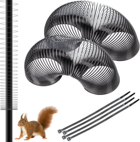 Deecam squirrel barrier spring on a feeder pole showing barrier action to deter climbing