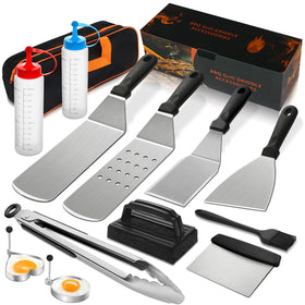 Deedro long slotted spatula for easy flipping on Blackstone grills and outdoor griddles