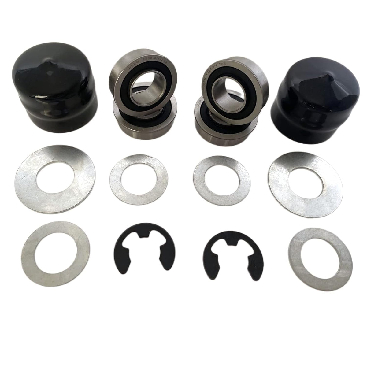DEEG front wheel bearing kit with 9040H flange bearings for riding mowers.