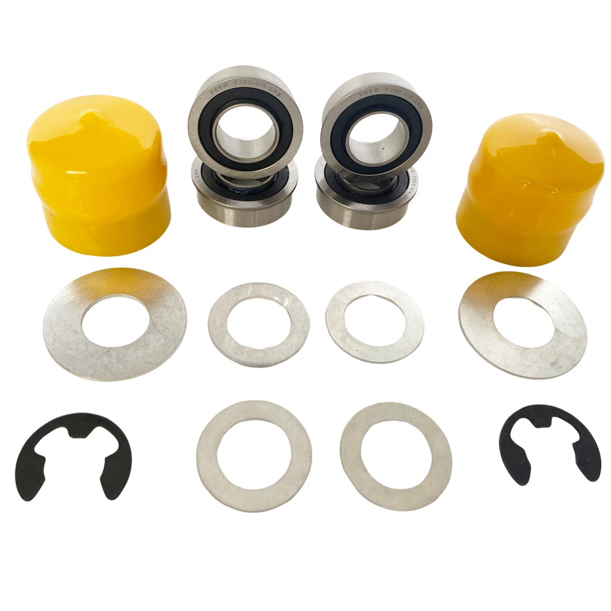 DEEG front wheel bearing kit close-up showing precision for smooth mowing