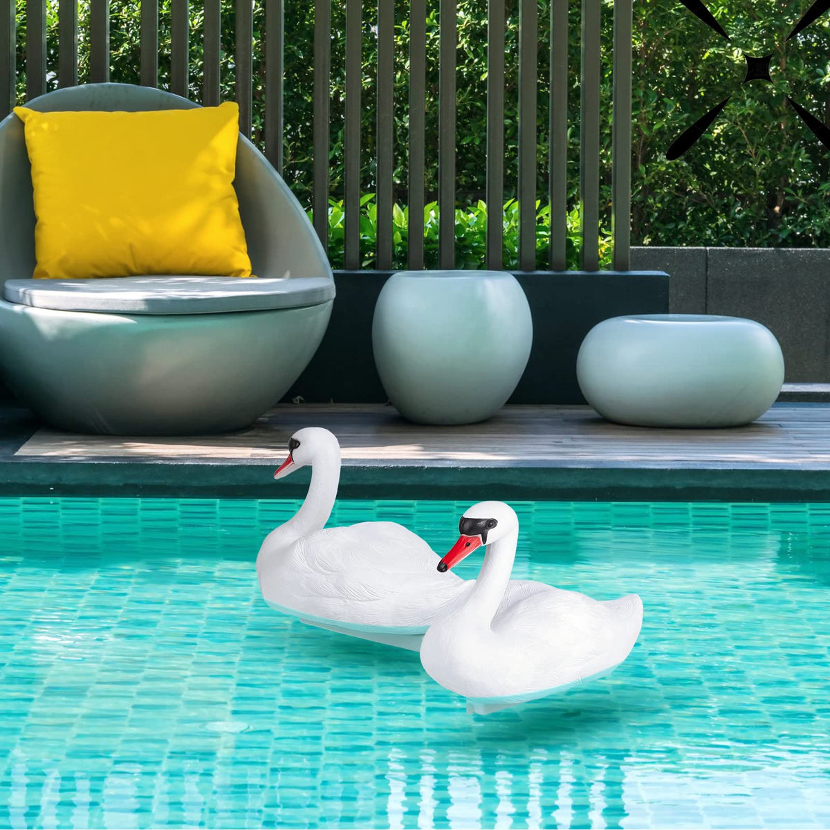 Deekin swan decoy suitable for bathroom showers as playful decor.