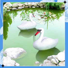 Deekin swan decoy lifelike white appearance for natural pond aesthetics.