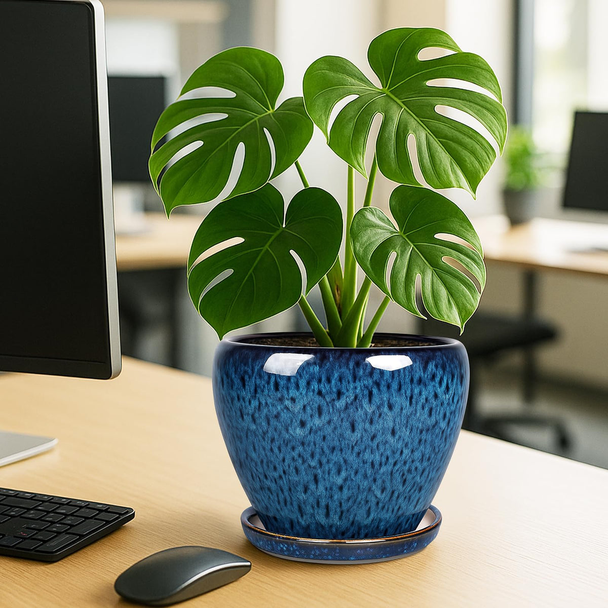 Deep Dream blue glaze 8 inch pot profile highlighting modern design
