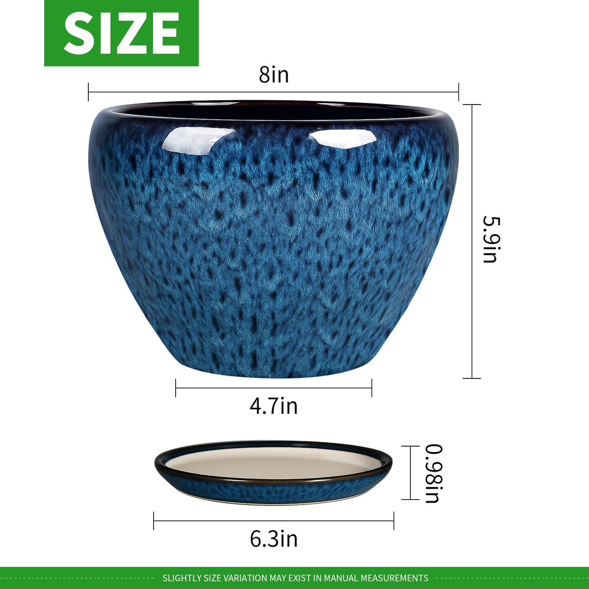 Deep Dream ceramic pot with saucer tray in blue glaze for neat placement