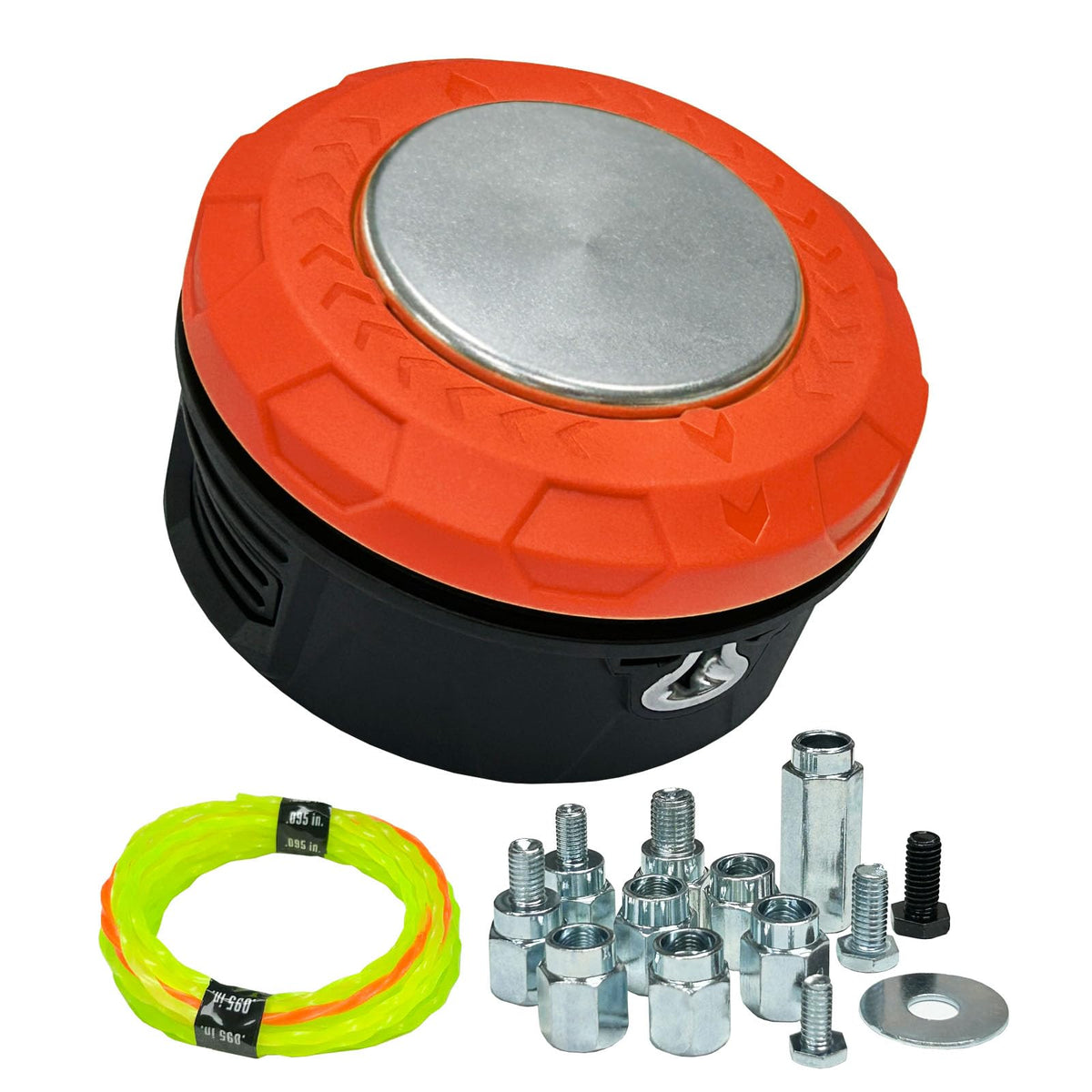 Deeploving universal weed eater head installation diagram shows compatibility and quick setup