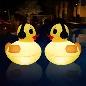 DeeprBetter floating duck pool light glows softly for evening pool ambiance