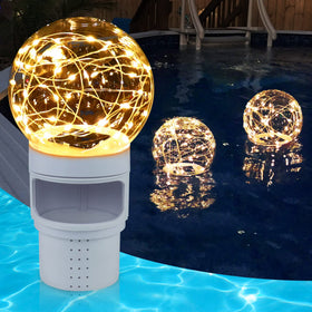 DeeprBlu solar ball light floats and illuminates the pool at night