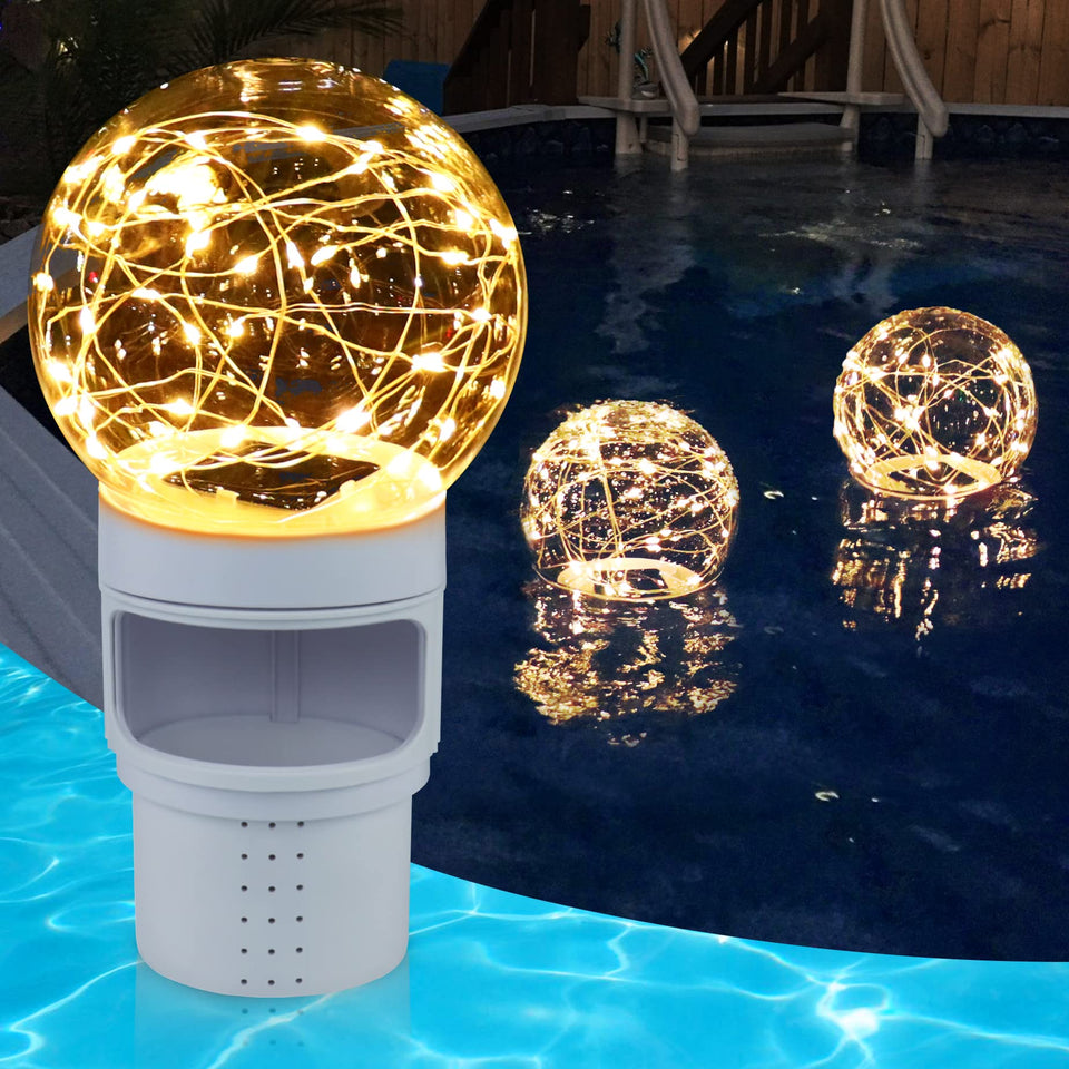 DeeprBlu solar ball light floats and illuminates the pool at night