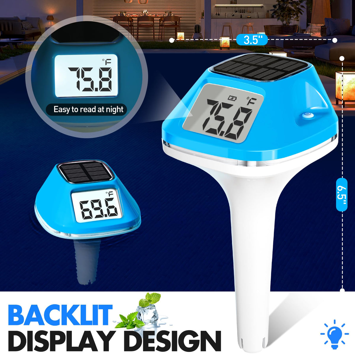 DeeprBlu XL backlit LCD display provides clear readings at night.