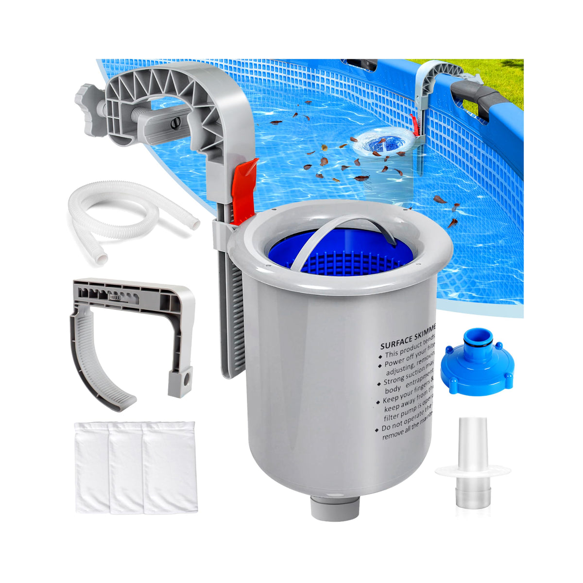 DeeprClean Above Ground Skimmer wall-mount keeps surface debris out of the water for easy maintenance