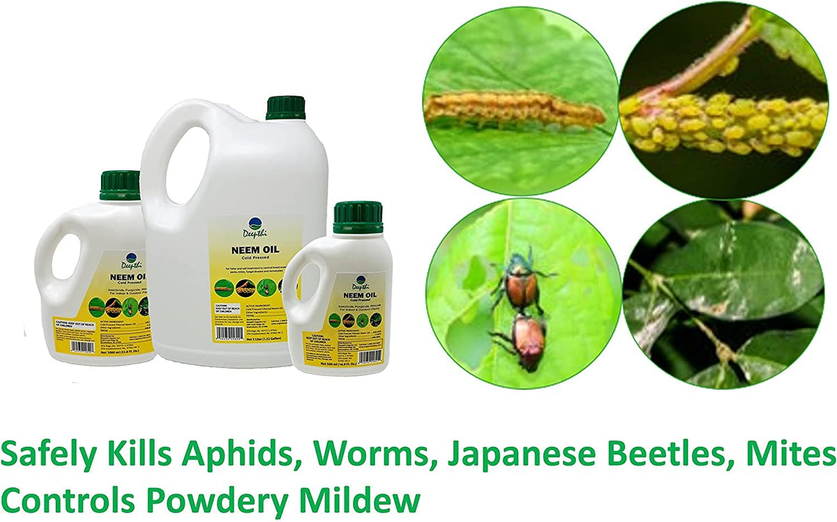 Deepthi Pure Neem Oil pour action for easy mixing and spray.