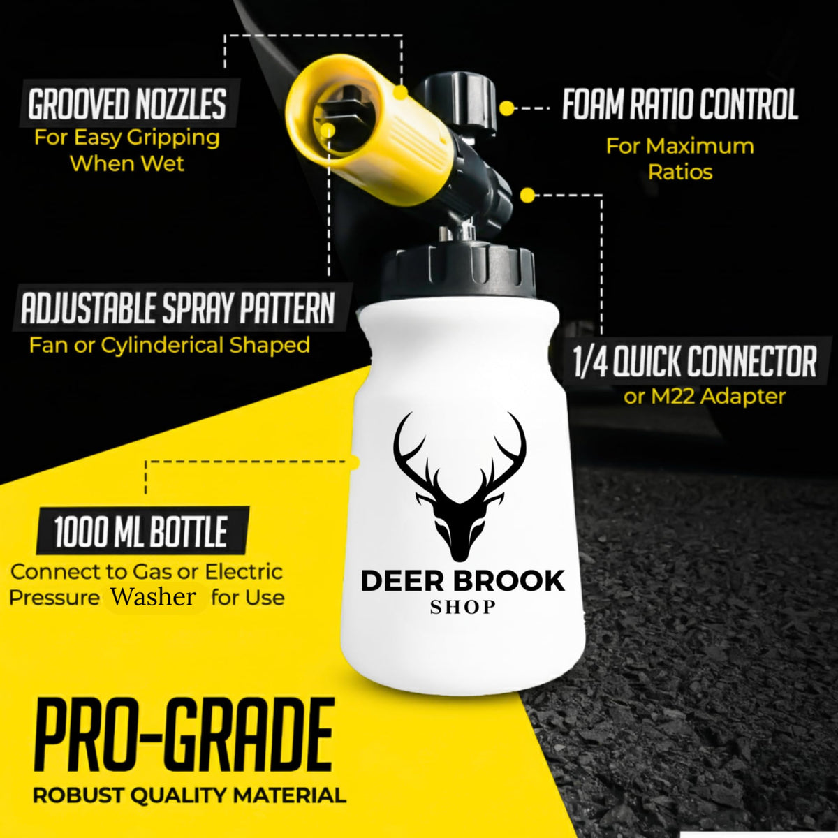 Deer Brook Shop Hornet foam cannon rotating head enables controlled foam direction.