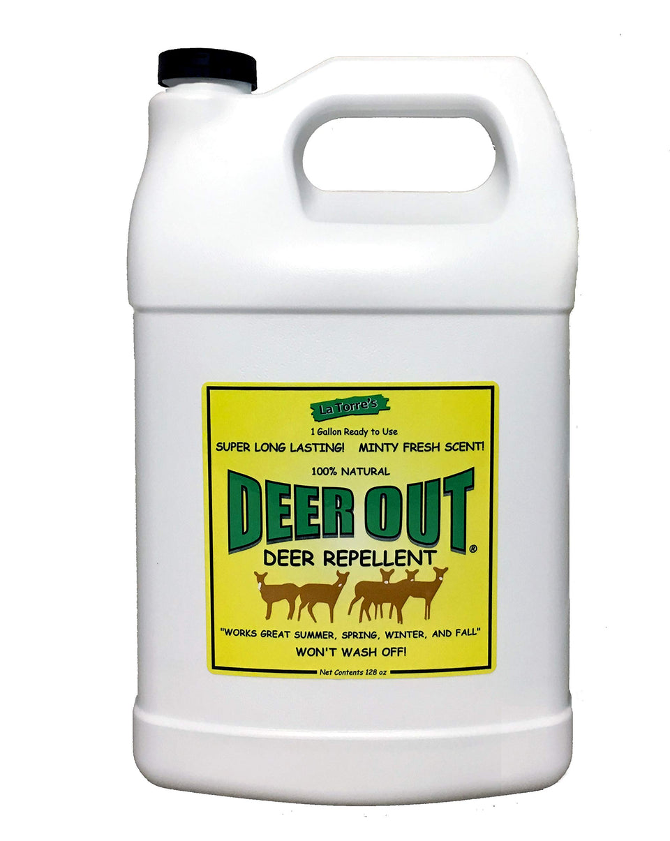 Deer Out 1-gallon ready-to-use refill bottle for outdoor garden protection.