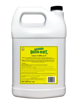 Deer Out packaging label highlights eco-friendly, all-natural deer deterrent.