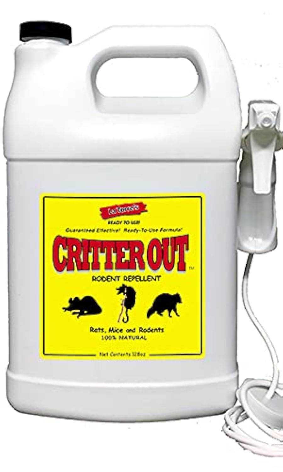 Deer Out Critter Out bottle pour demonstrates easy peppermint-based rodent deterrence.