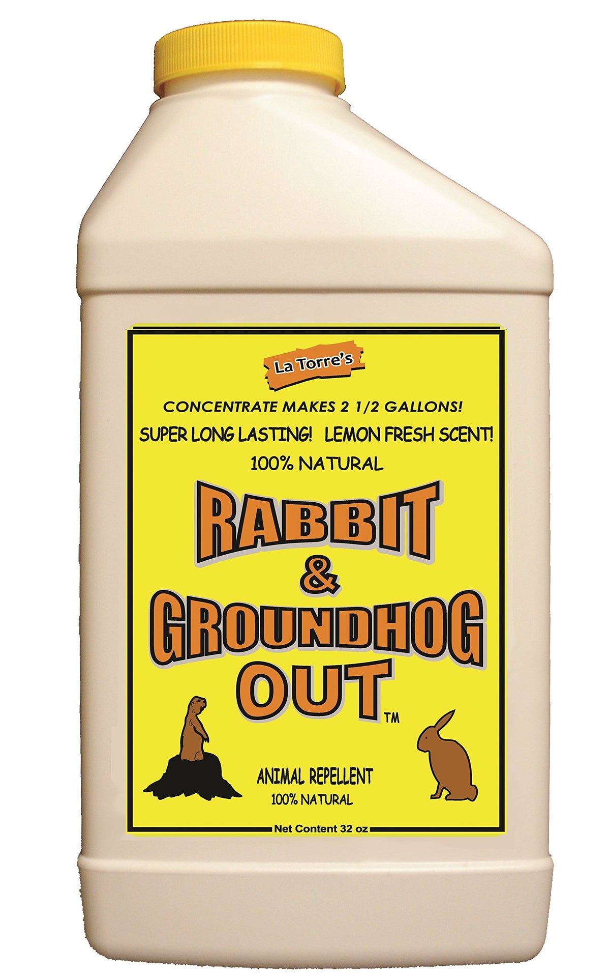 Deer Out Rabbit Out 32oz bottle for outdoor use, all-natural rabbit deterrent.