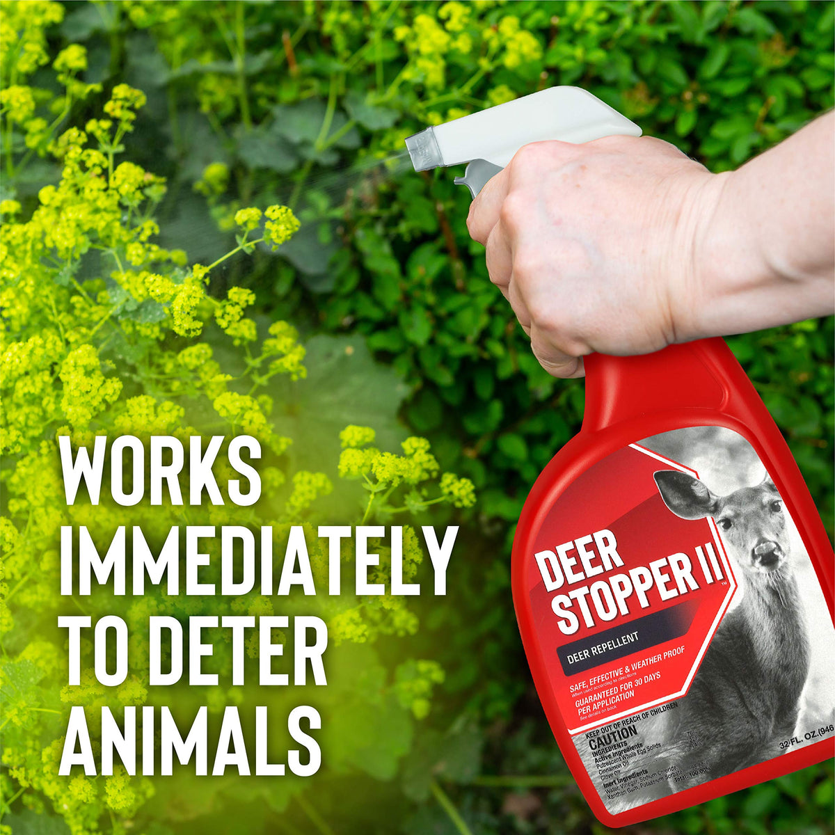 Deer Stopper II guards garden beds from deer damage effectively.