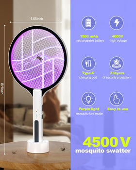 DEEZEE 2PACK electric fly swatter with purple attract light to lure pests