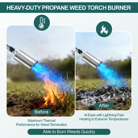 Defabee propane burner weed-control image demonstrates reliable heat for stubborn weeds.