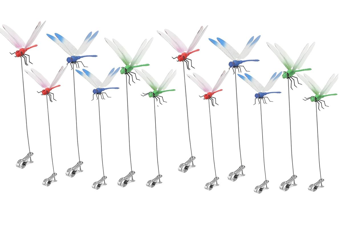Defemim 12-pack dragonfly clip adds colorful garden decor and deterrence.