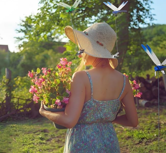 Defemim 3D dragonfly garden stake for whimsical yard decor and pest deterrence.