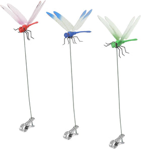 Defemim Dragonfly Clip 3D Garden Stake in vivid color variation for outdoor decor and pest deterrence.