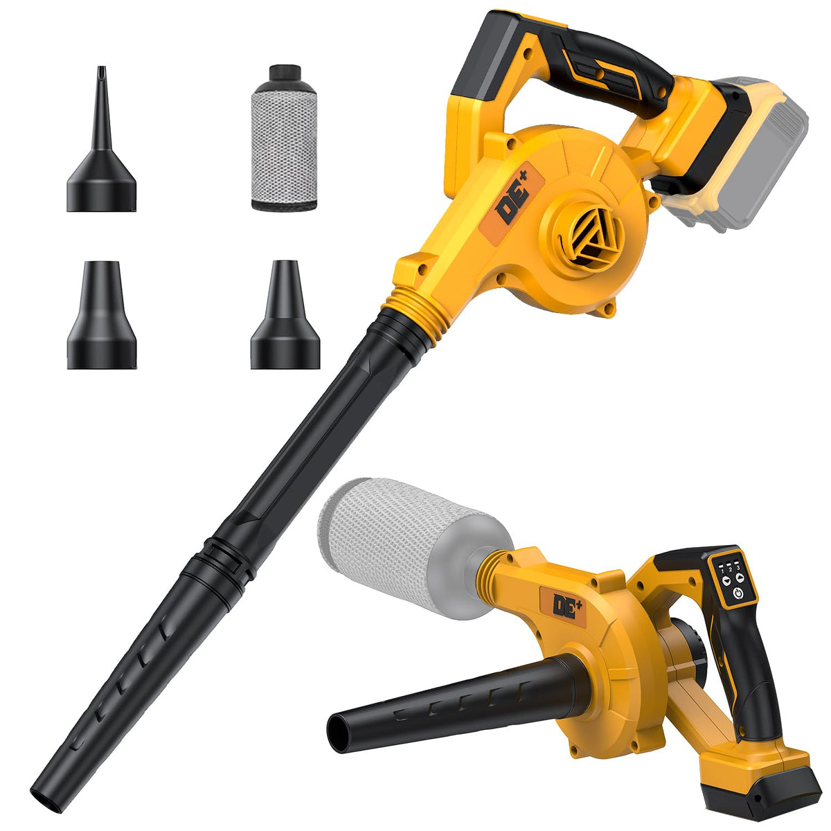 DeForce cordless 4-in-1 leaf blower in front view for versatile yard cleanup.