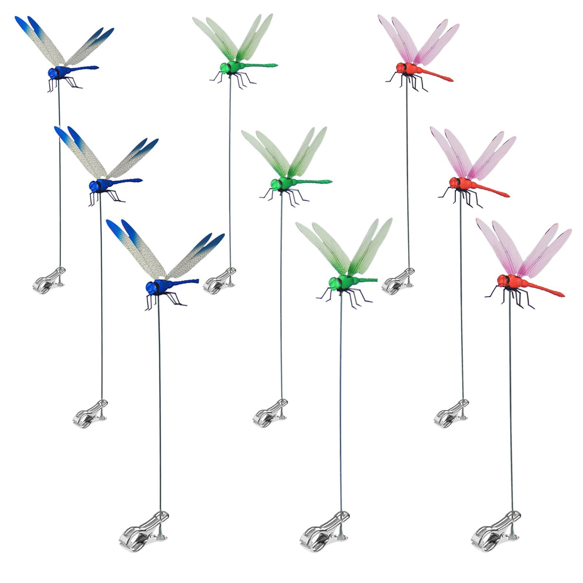 Deiksuir 3D dragonfly clip adds lifelike garden decor while aiding bird deterrence.