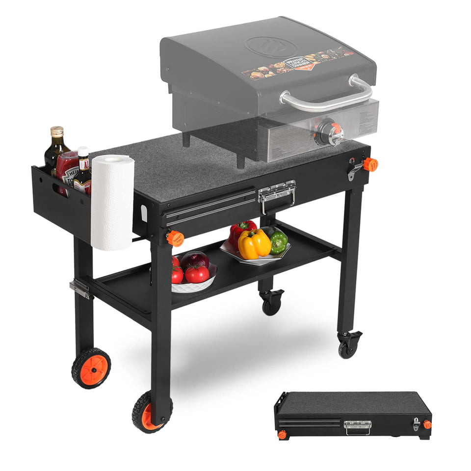 DeintYei portable grill cart assembled, sturdy prep station for Blackstone griddle.