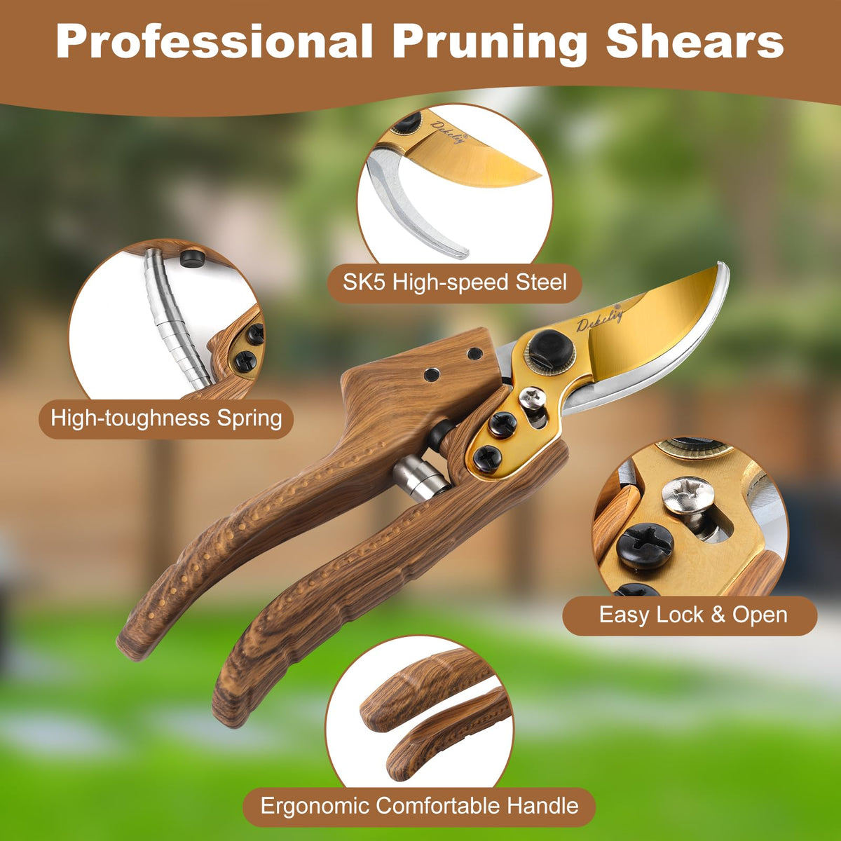 DEKELIY ergonomic garden shears with non-slip grip