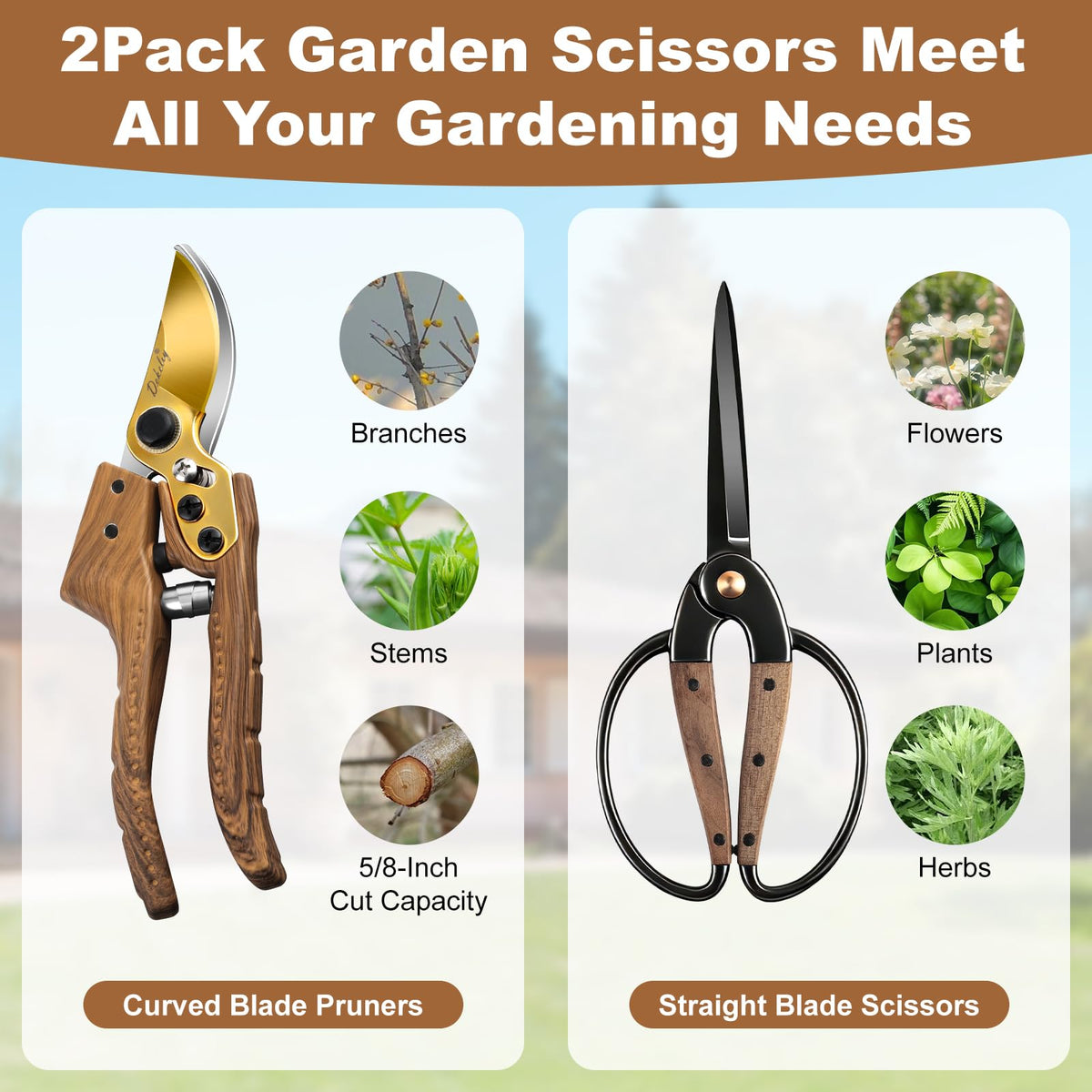 DEKELIY precision garden scissors with walnut handle for delicate trimming