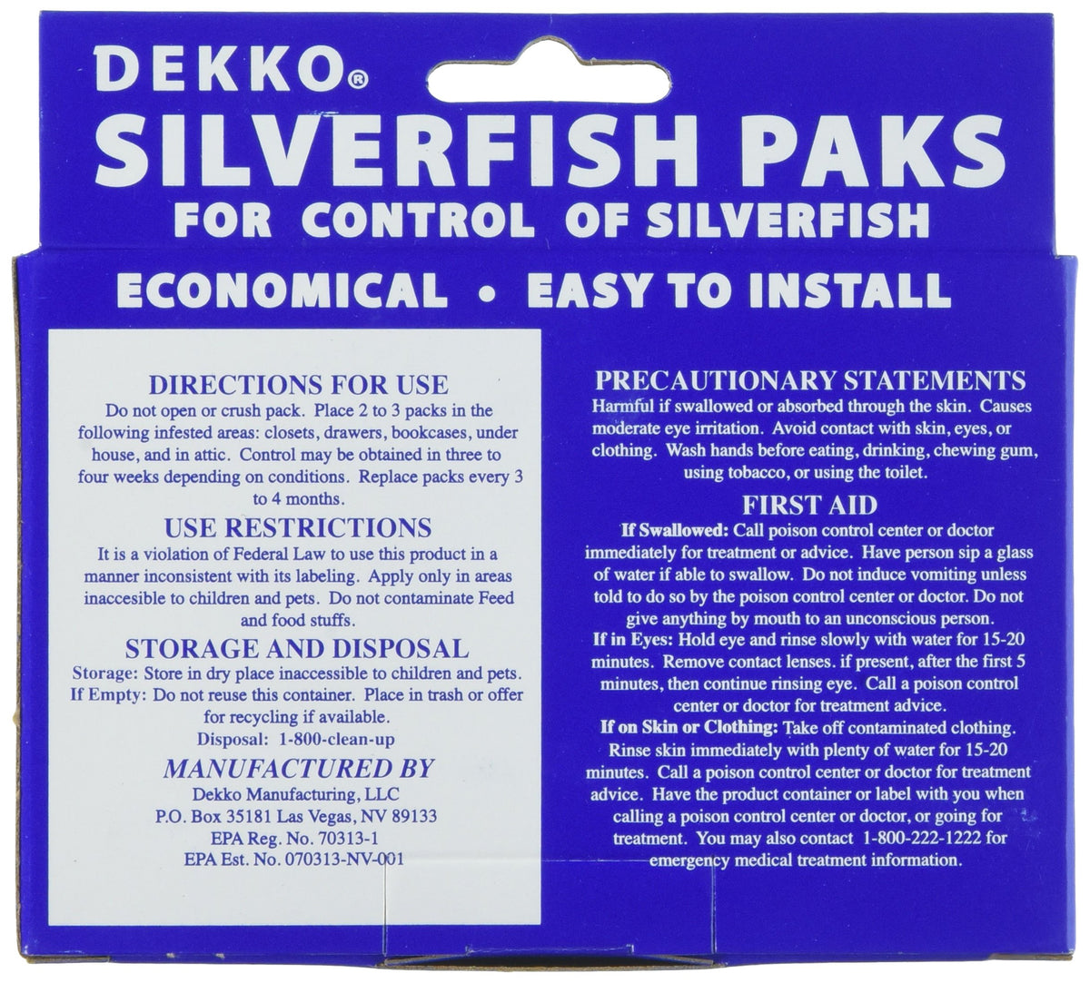 Dekko Silverfish Packs placed in a closet or drawer to reduce infestation.