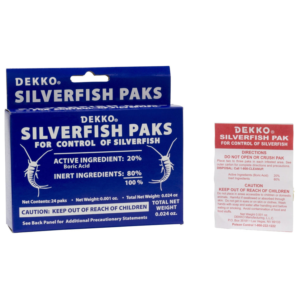 Dekko Silverfish Paks 24-pack packaging for indoor use to protect clothes and fabrics.