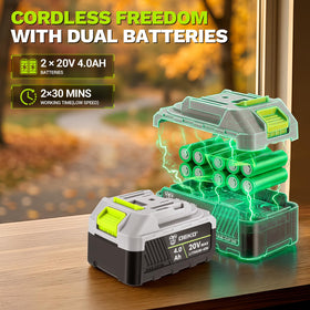 DEKOPRO 20V 4Ah battery powering efficient outdoor cleaning